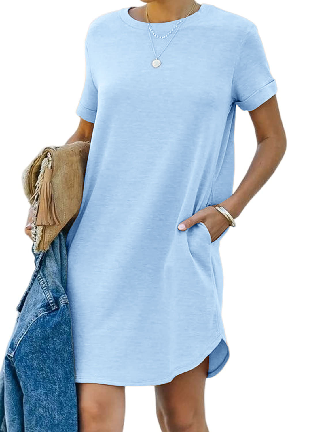 Women's Casual Short Sleeve T Shirt Dress Basic Dresses with Pockets(BUY 2 FREE SHIPPING)