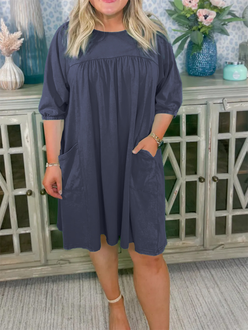 Washed flowy casual dress with large pockets(BUY 2 FREE SHIPPING)