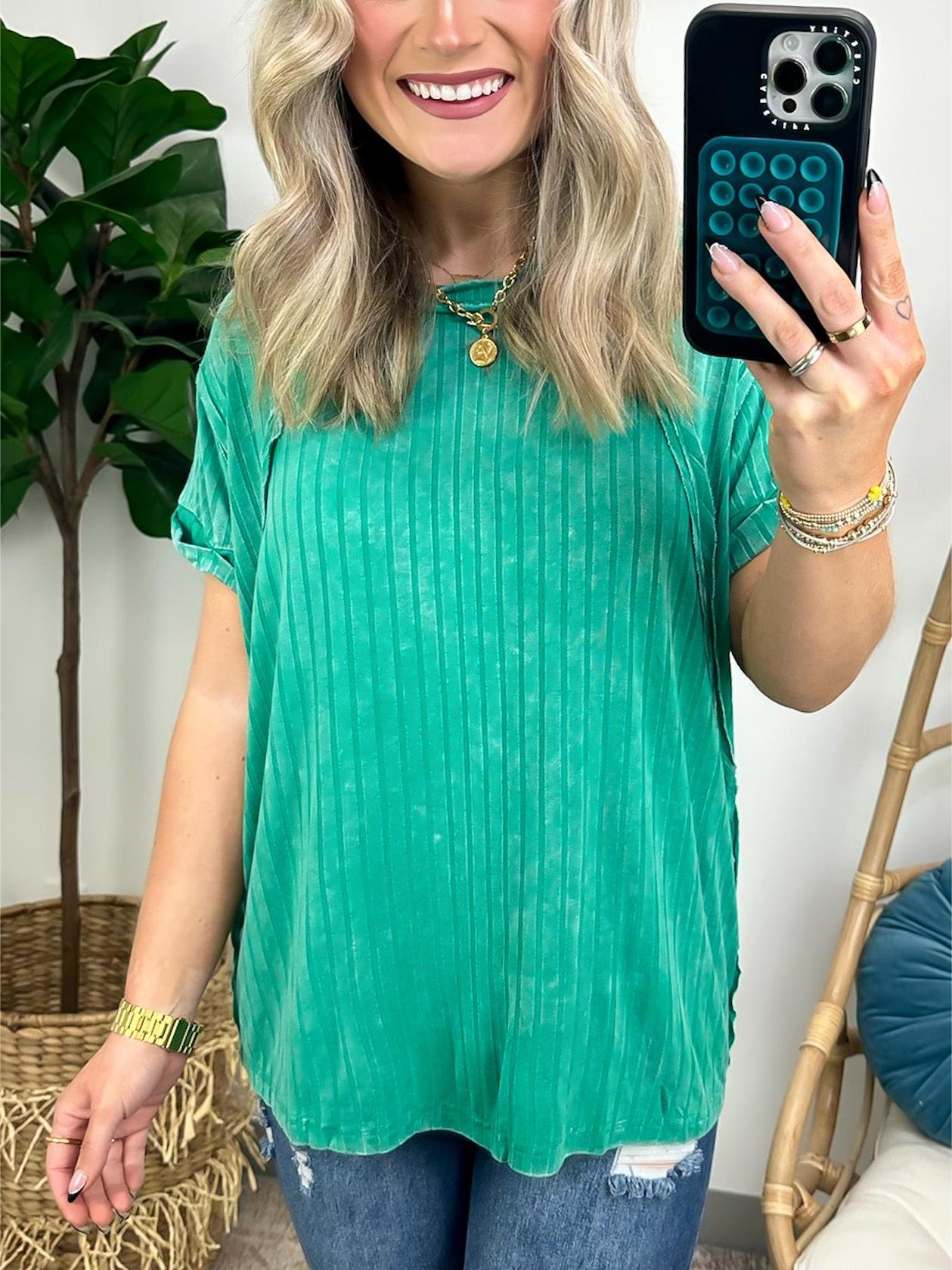 Washed Ribbed Plunger Short Sleeve