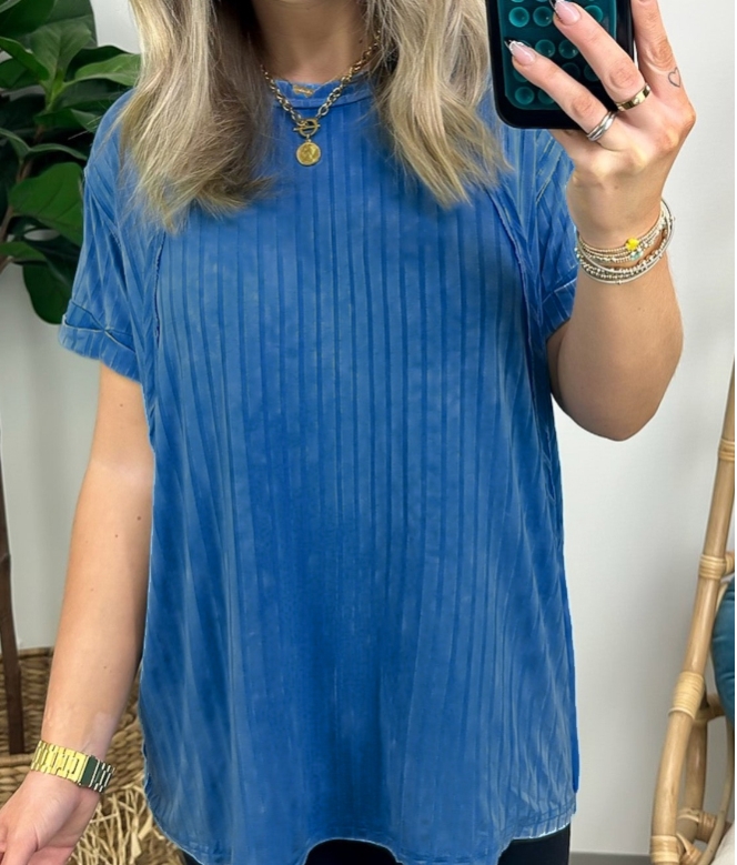 Slouchy Ribbed Mineral Wash Tee (Buy 3 Free Shipping) 