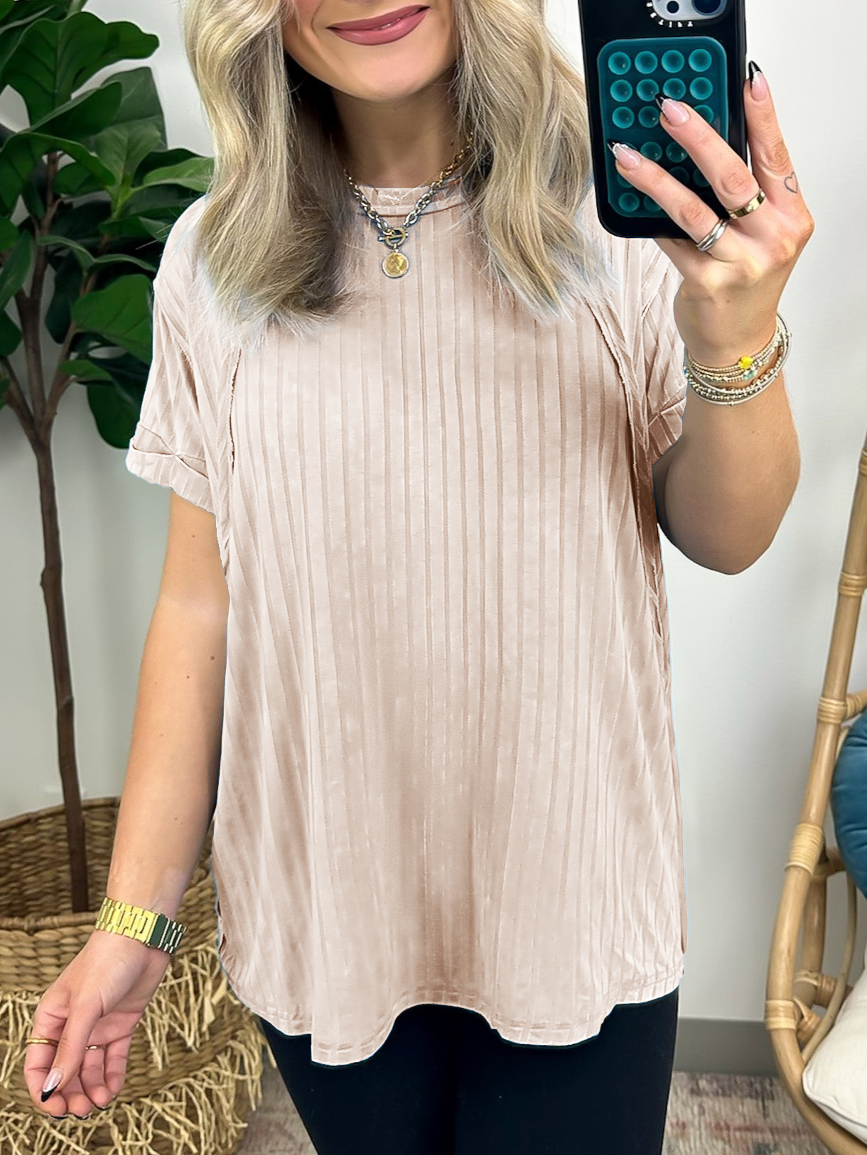 Women's Short Sleeve Ribbed Raglan Knit Top (Buy 2 Free Shipping)
