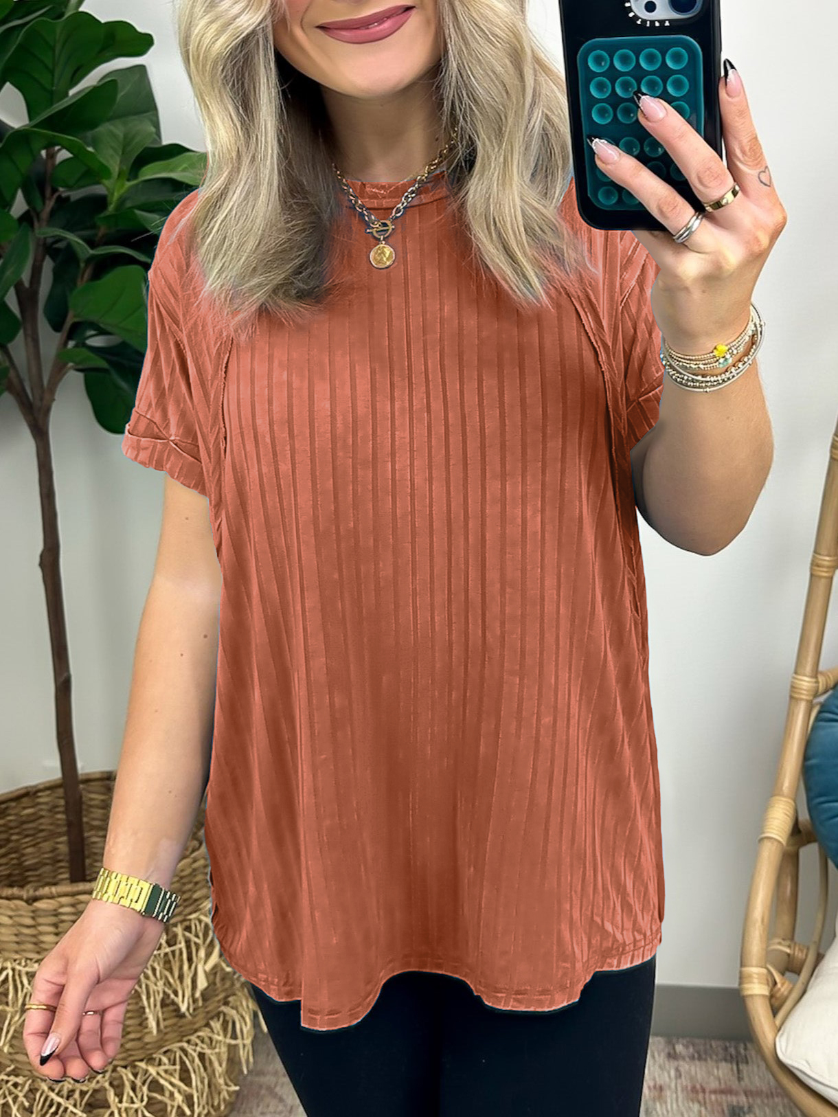Women's Short Sleeve Ribbed Raglan Knit Top (Buy 2 Free Shipping)