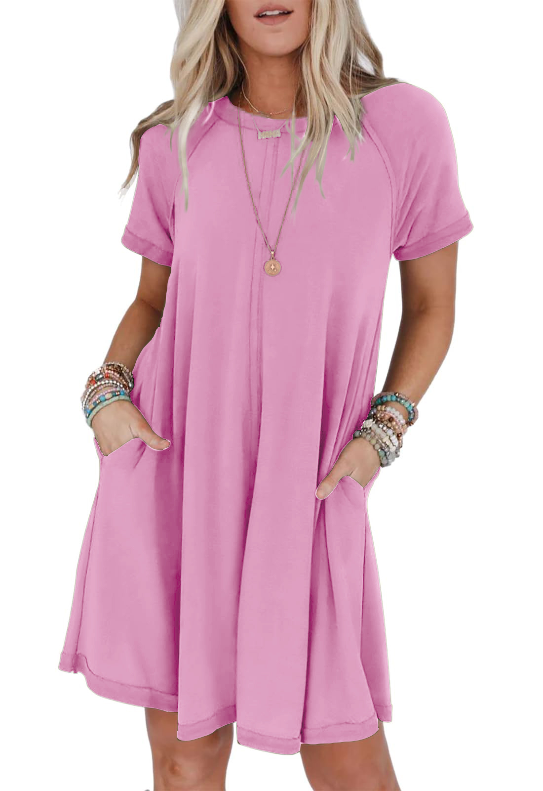 Women's Short Sleeve Swing Dress With Pockets（Buy 2 Free Shipping）