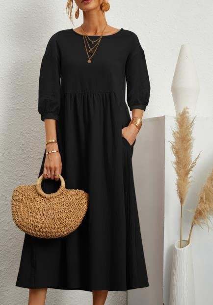 Women's Lantern Sleeve Cotton And Linen Dress-Pink Laura