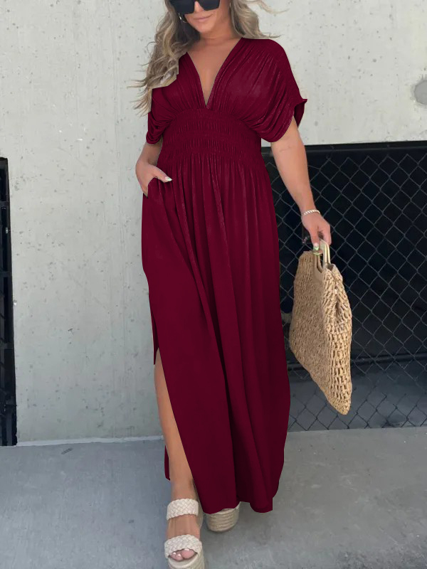 New Slit V-Neck Effortless Maxi Long Dress (Buy 2 Free Shipping)-Pink Laura