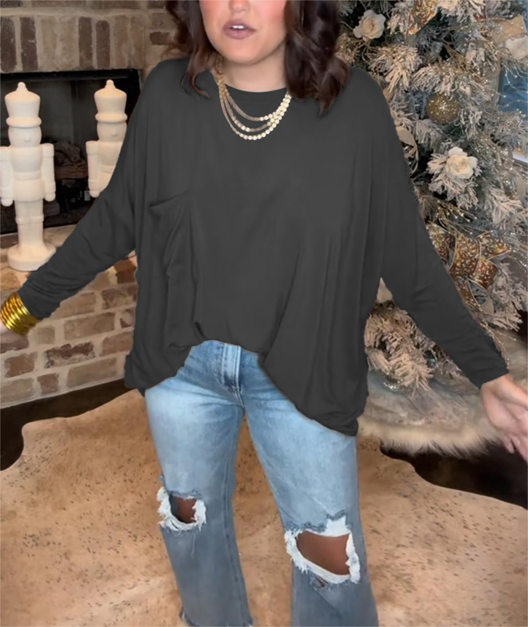 Ladies Loose Round Neck Long Sleeve Top（Buy 2 Free Shipping）