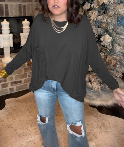 Ladies Loose Round Neck Long Sleeve Top（Buy 2 Free Shipping）