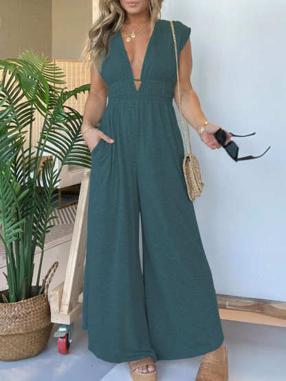 Deep V Hi Lo Hem Jumpsuit (Buy 2 Free Shipping)