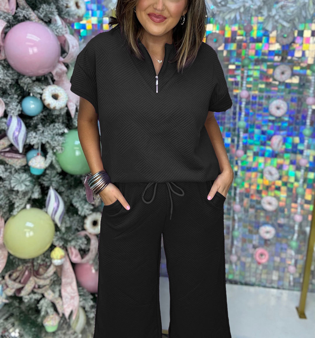 Women's Textured Loose Zip Top and Drawstring Pants Casual Set (Buy 2 Free Shipping)