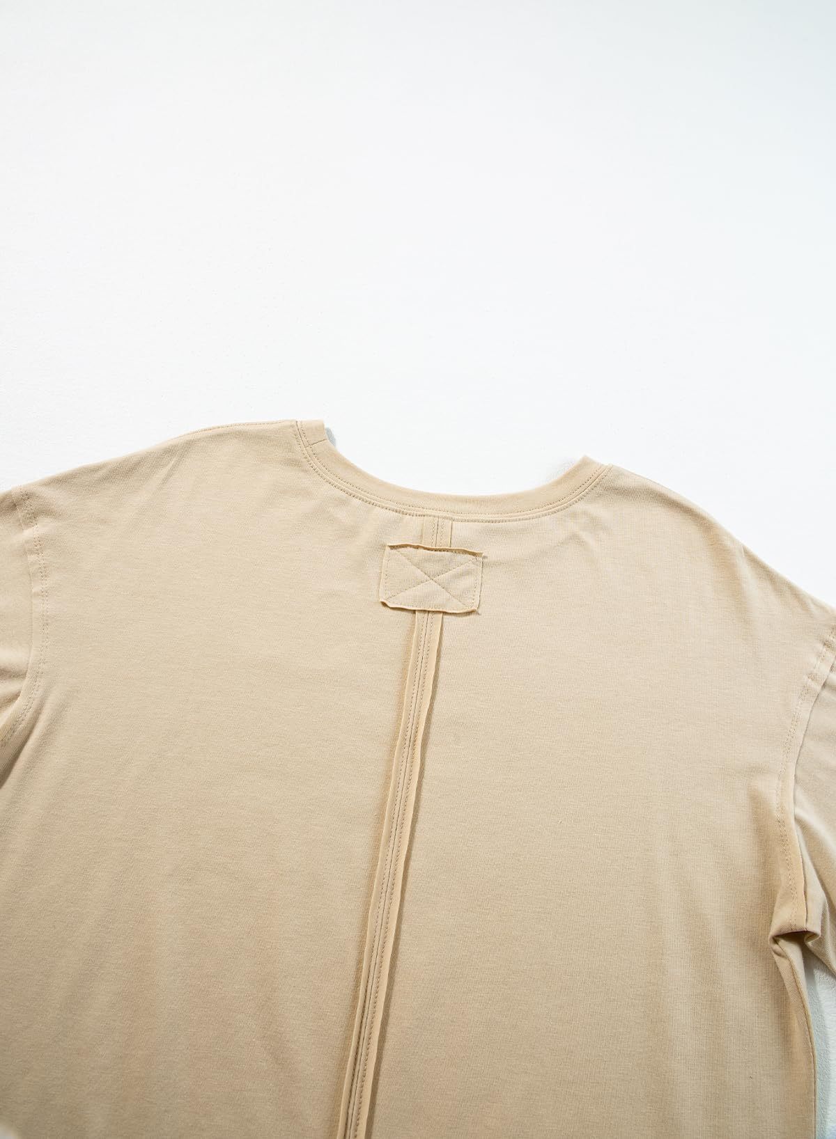 Round neck solid color short sleeve back spliced T-shirt cotton tee