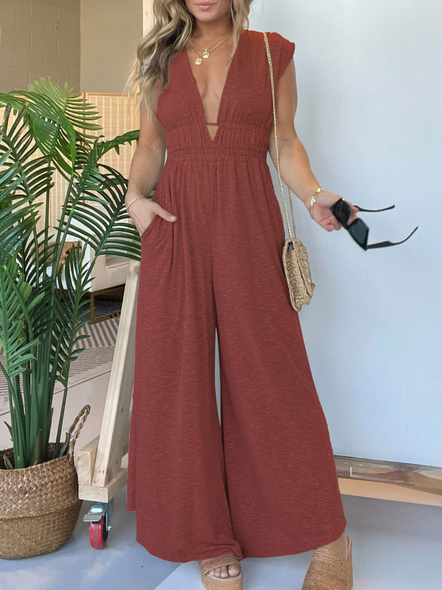 Deep V Hi Lo Hem Jumpsuit (Buy 2 Free Shipping)