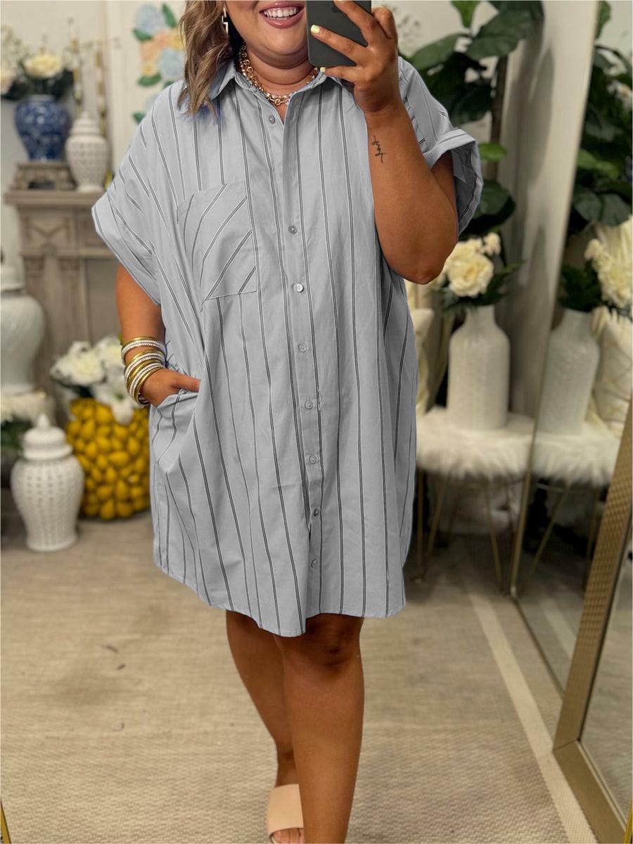 Women's Striped Button Down Shirt Dress (Buy 2 Free Shipping)