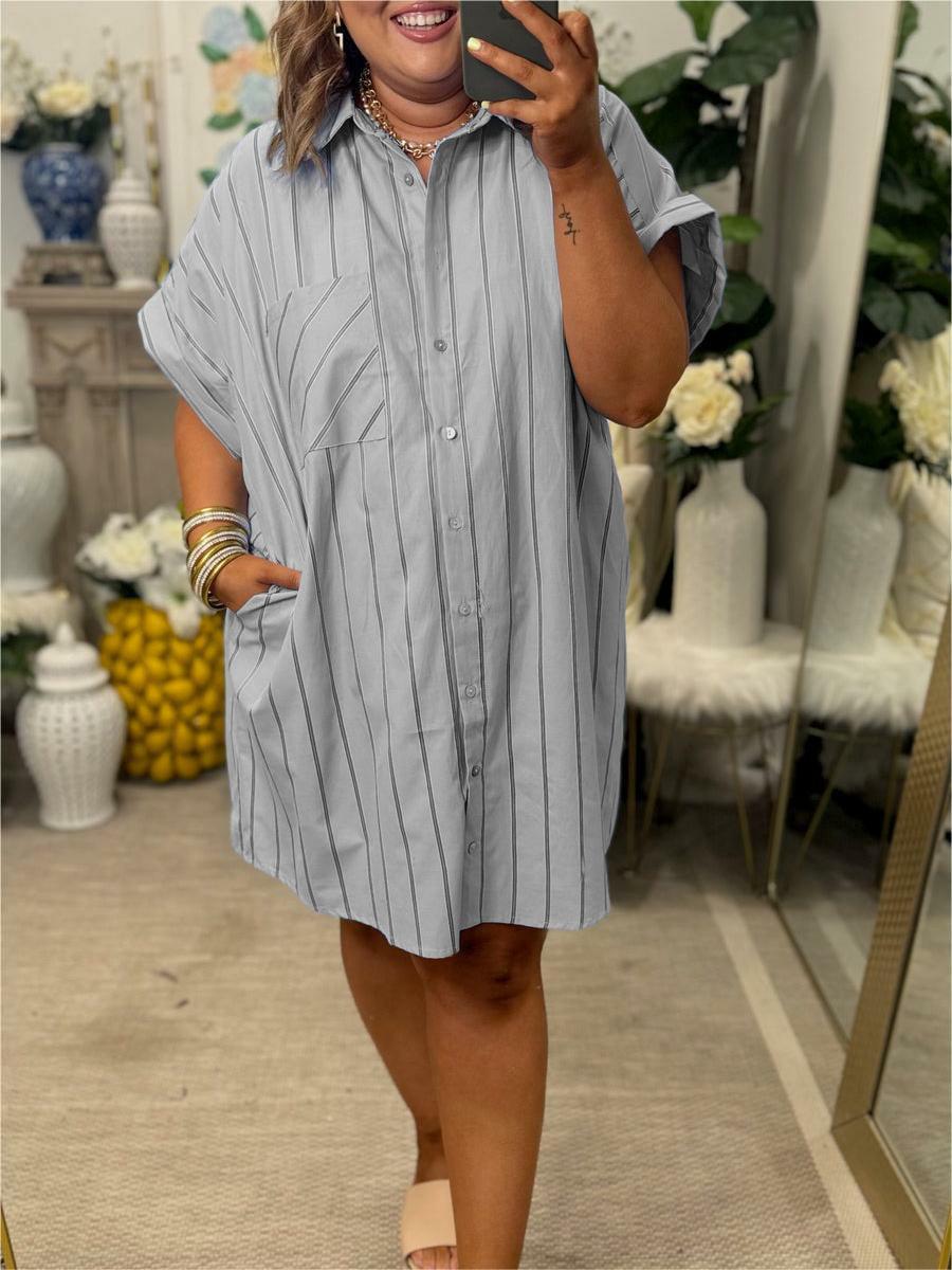 Women's Striped Button Down Shirt Dress (Buy 2 Free Shipping)