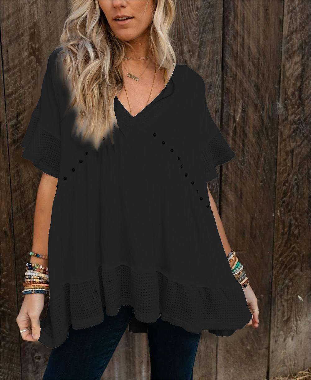 Women's V-Neck Rivet Short-Sleeved Top(Buy 2 Free Shipping)