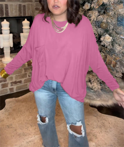 Ladies Loose Round Neck Long Sleeve Top（Buy 2 Free Shipping）