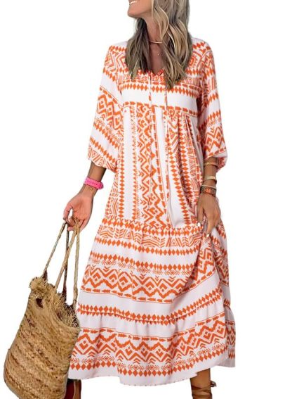 Women's Boho Puff Sleeve Maxi Dress (Buy 2 Free Shipping)