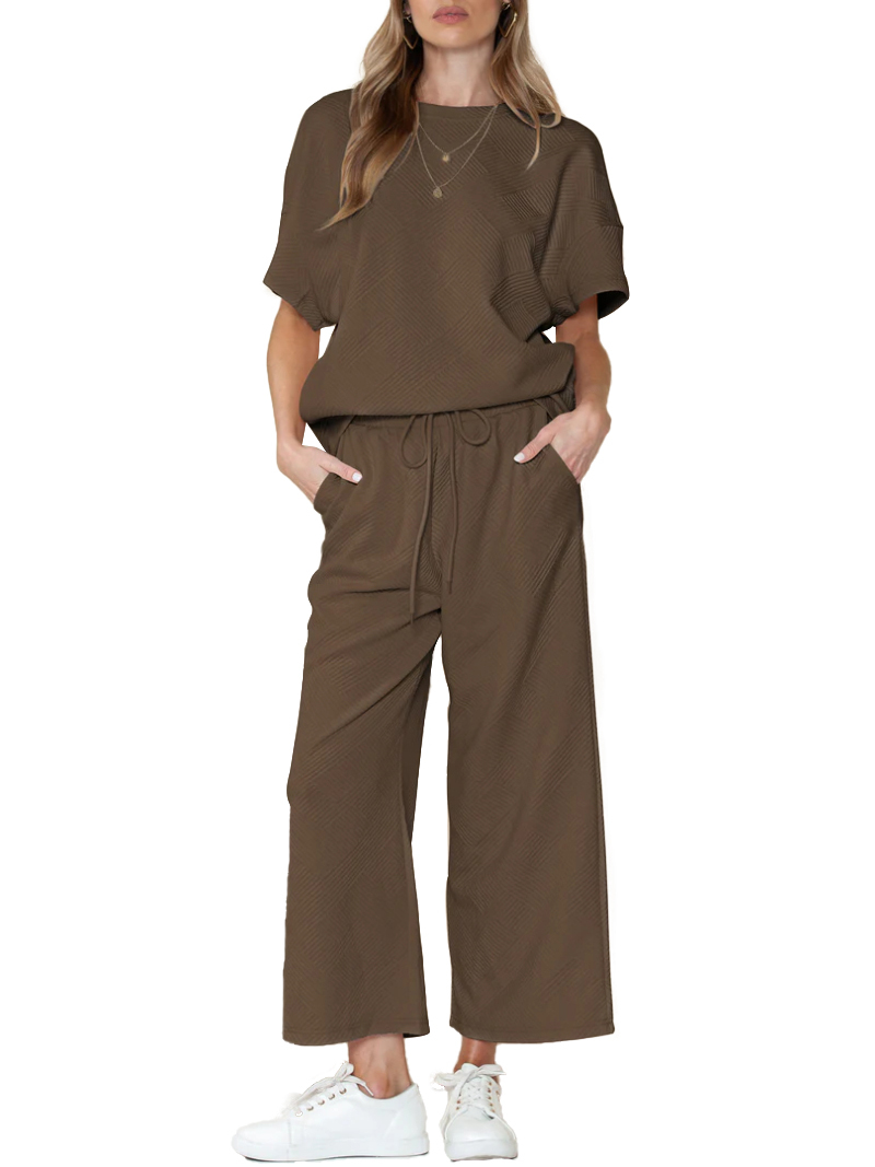 Women's Textured Loose Fit T Shirt and Drawstring Pants Casual Set (Buy 2 Free Shipping)