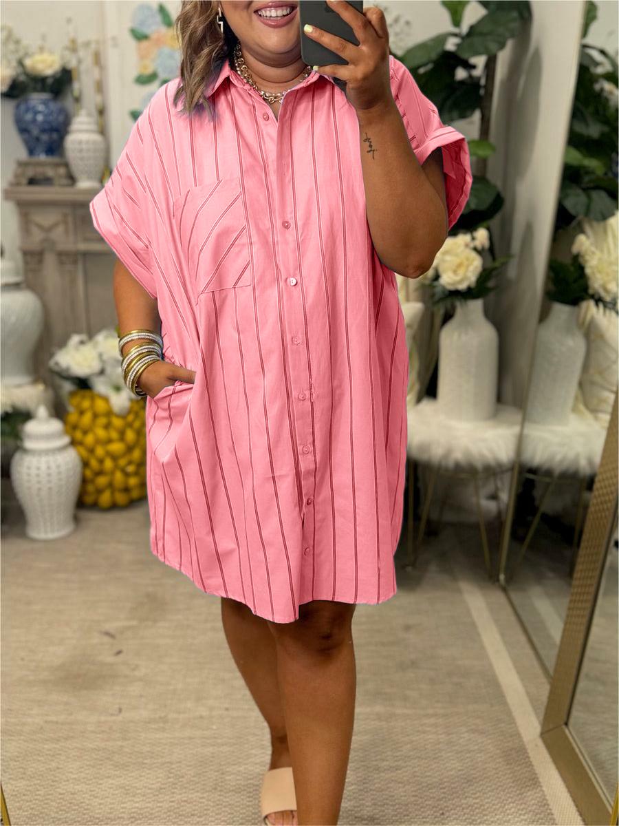 Women's Striped Button Down Shirt Dress (Buy 2 Free Shipping)
