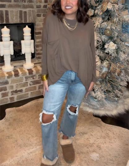 Ladies Loose Round Neck Long Sleeve Top（Buy 2 Free Shipping）