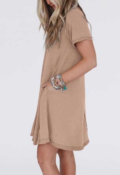 Women’s Short Sleeve Crew Neck Swing Dress With Pockets (Buy 2 Free Shipping)