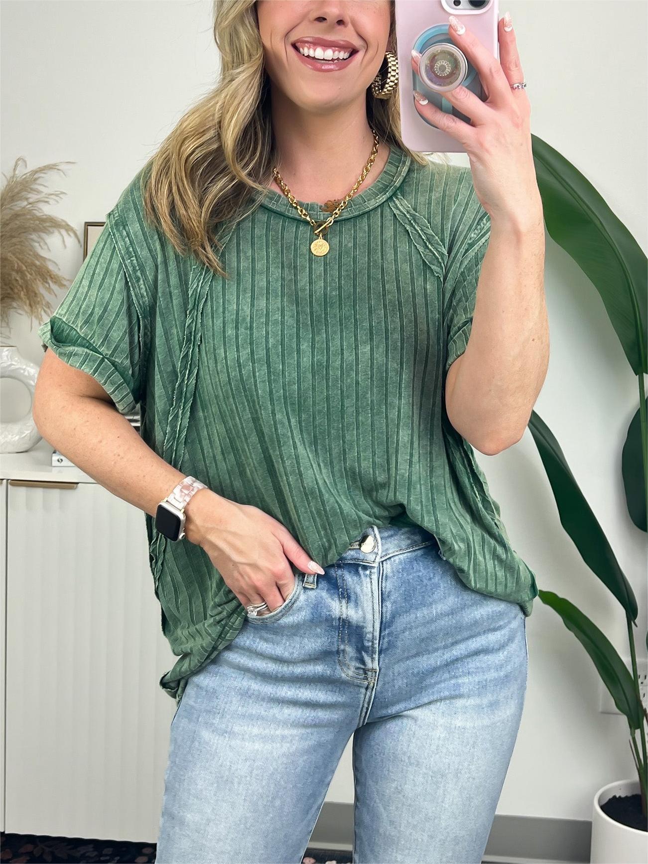 Slouchy Ribbed Mineral Wash Tee