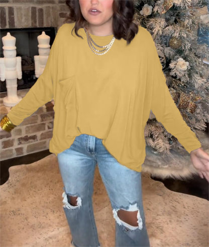 Ladies Loose Round Neck Long Sleeve Top（Buy 2 Free Shipping）