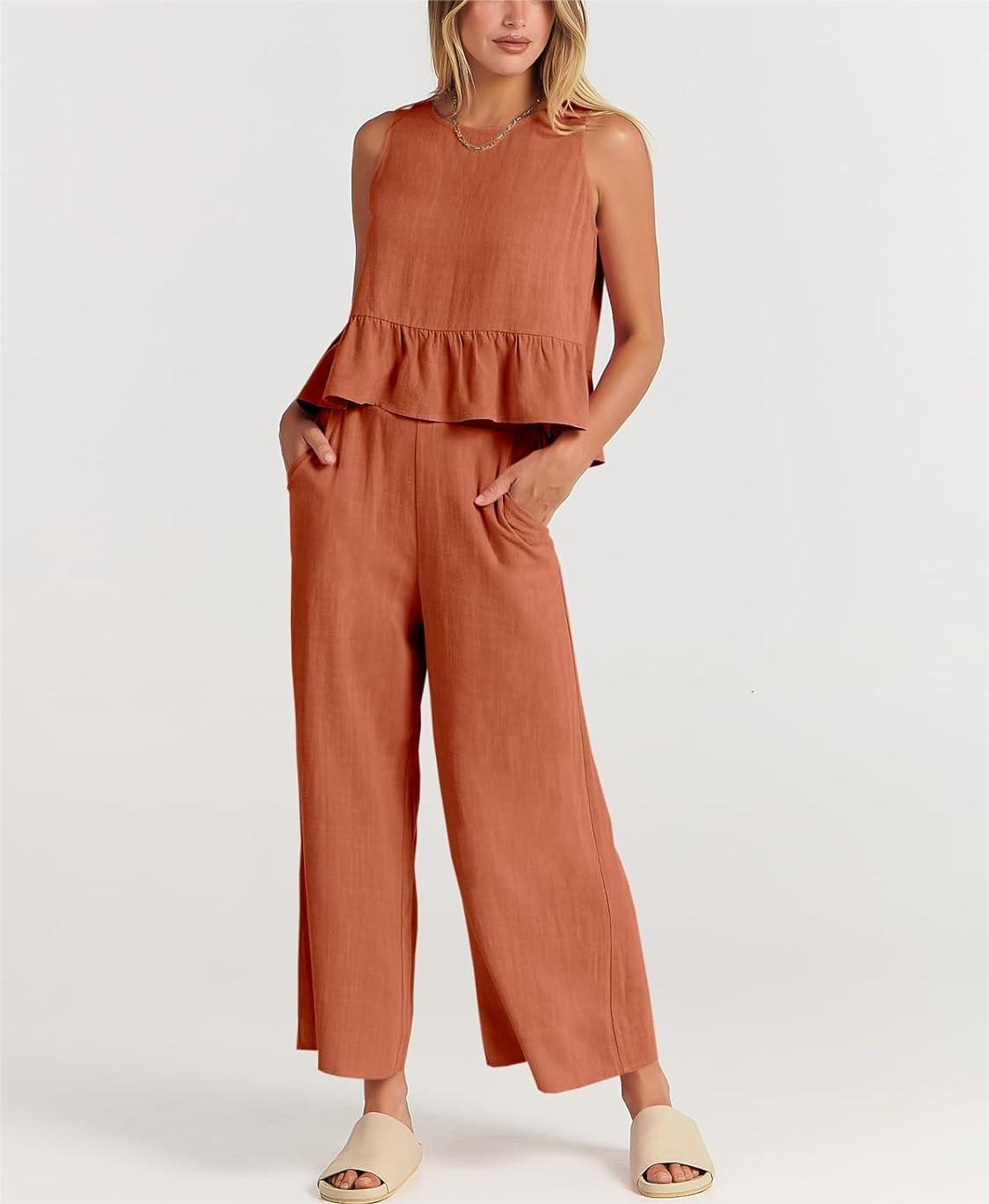 Women's Sleeveless Vest Cropped Top Wide Leg Pants Set（Buy 2 Free Shipping）