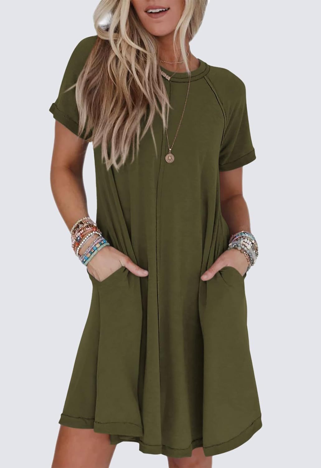 Women’s Short Sleeve Soft T Shirt Dress With Pockets (Buy 2 Free Shipp