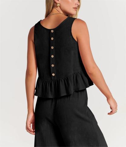 Women's Sleeveless Vest Cropped Top Wide Leg Pants Set（Buy 2 Free Shipping）
