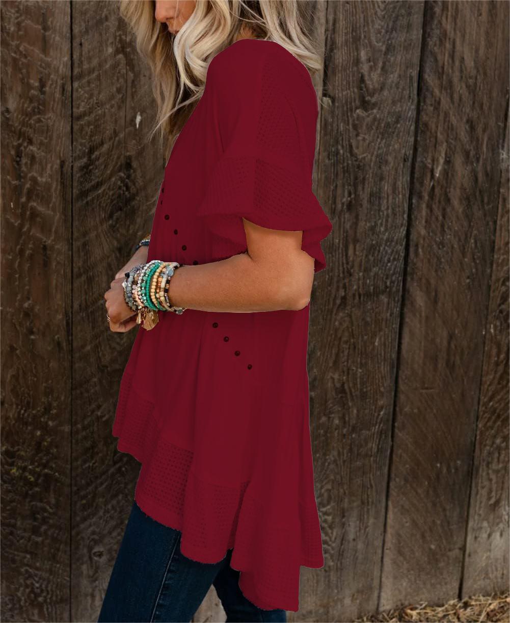 Women's V-Neck Rivet Short-Sleeved Top(Buy 2 Free Shipping)