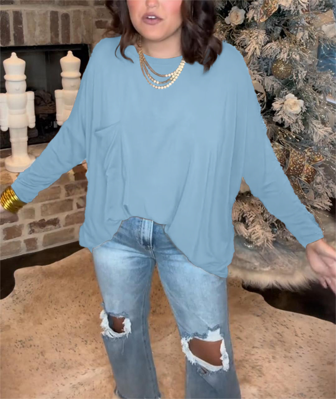 Ladies Loose Round Neck Long Sleeve Top（Buy 2 Free Shipping）