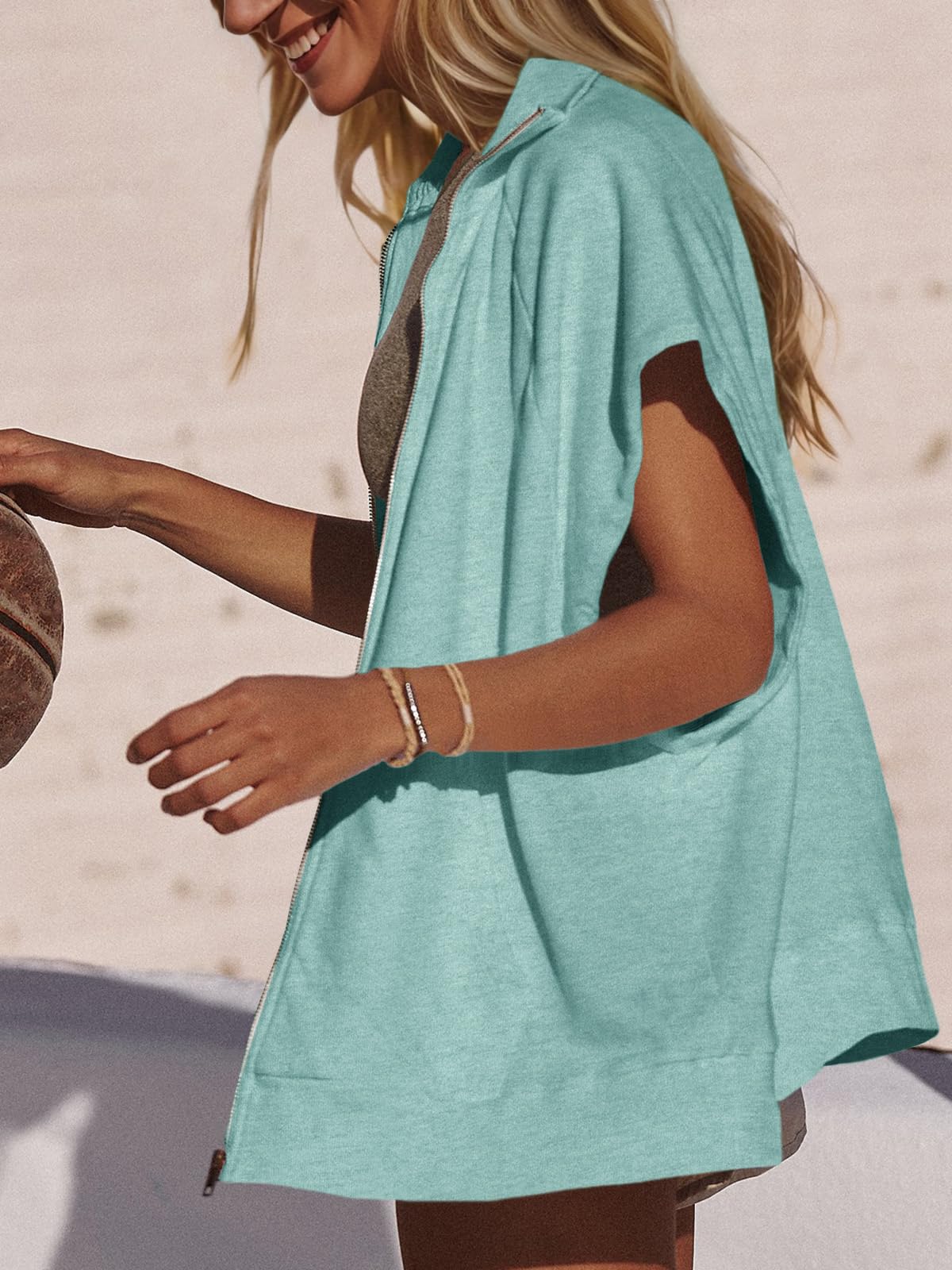 Women's Zippered Cap Sleeve Tracksuit With Pockets(Buy 2 Free Shipping)