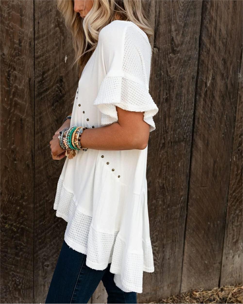 Women's V-Neck Rivet Short-Sleeved Top(Buy 2 Free Shipping)