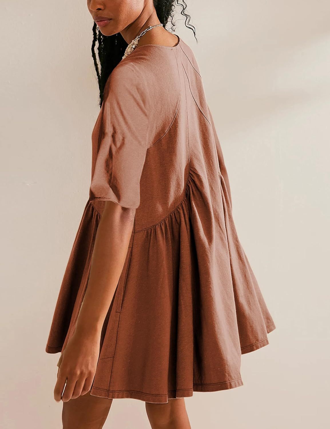 Women's Short Sleeve Loose V Neck Swing Sundress