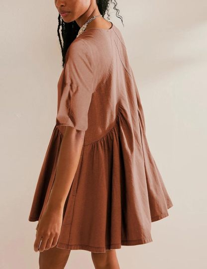 Women's Short Sleeve Loose V Neck Swing Sundress