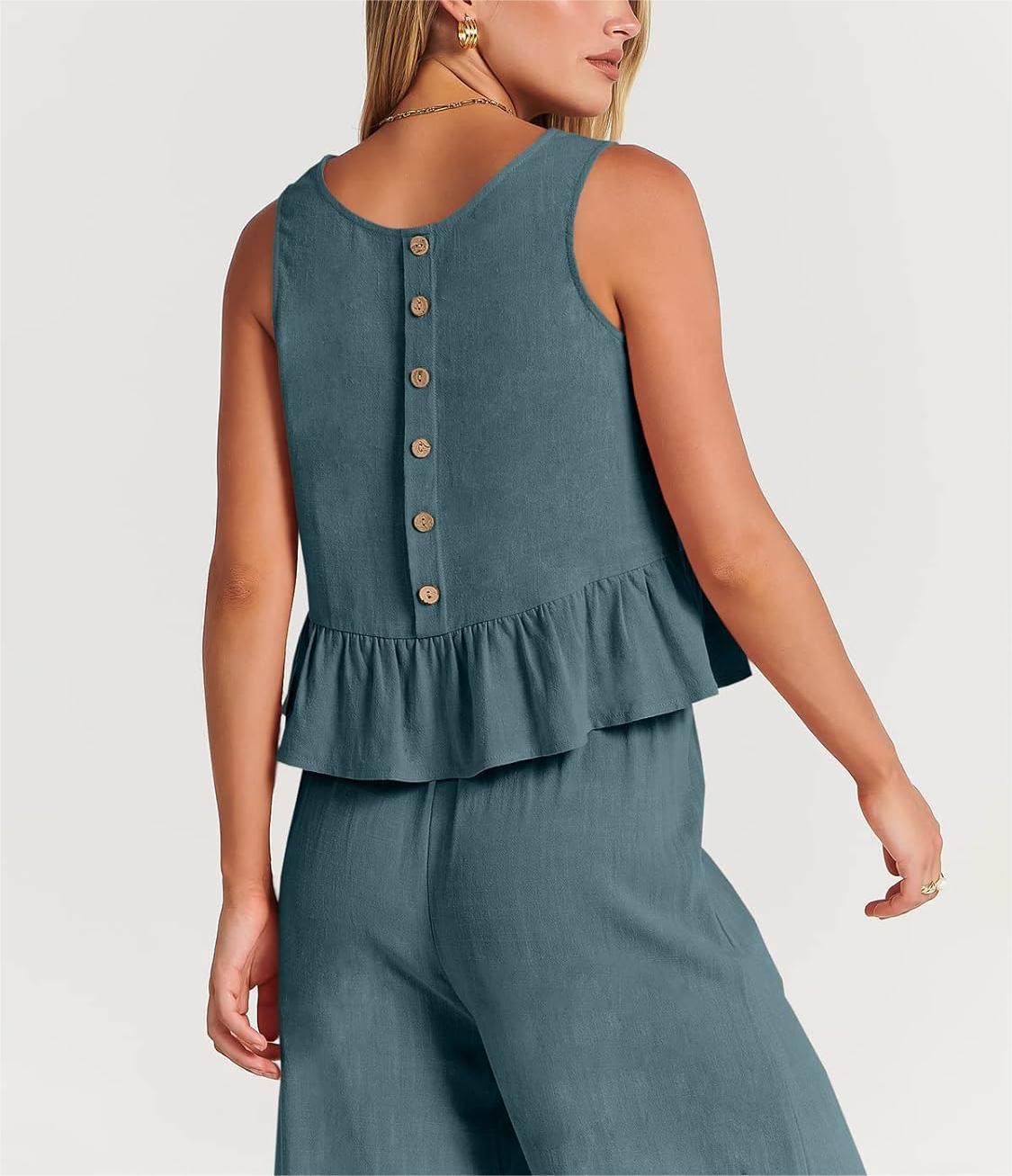 Women's Sleeveless Vest Cropped Top Wide Leg Pants Set（Buy 2 Free Shipping）