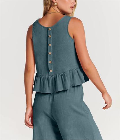 Women's Sleeveless Vest Cropped Top Wide Leg Pants Set（Buy 2 Free Shipping）