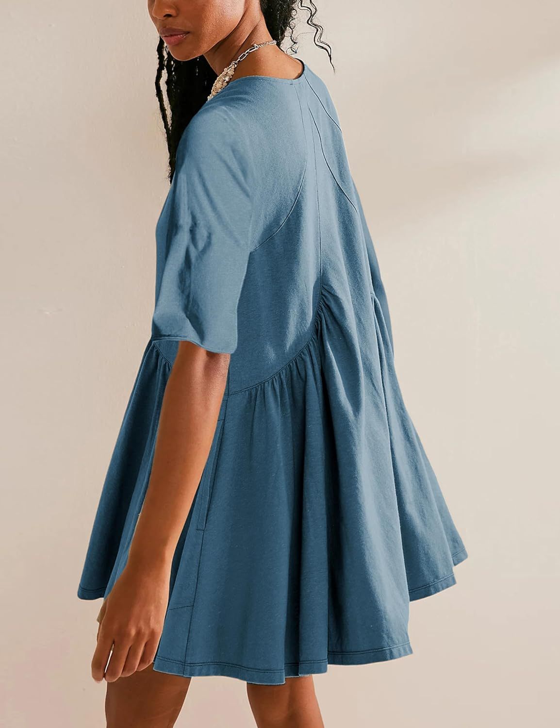 Women's Short Sleeve Loose V Neck Swing Sundress