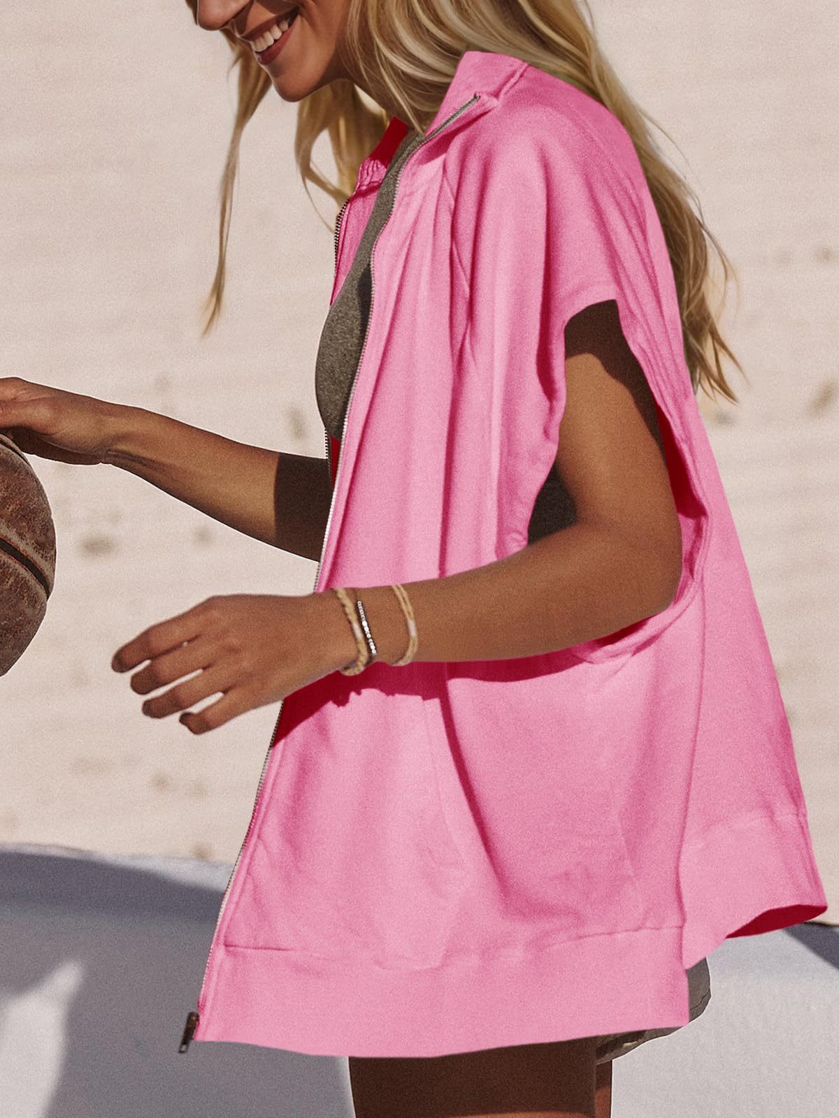 Women's Zippered Cap Sleeve Tracksuit With Pockets(Buy 2 Free Shipping)