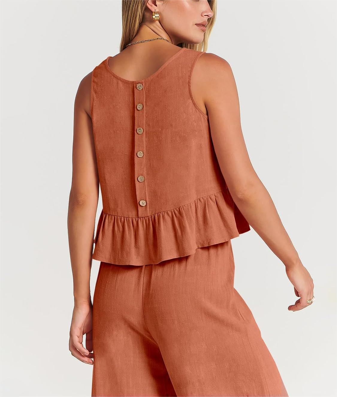 Women's Sleeveless Vest Cropped Top Wide Leg Pants Set（Buy 2 Free Shipping）