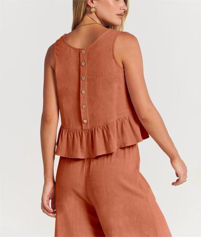 Women's Sleeveless Vest Cropped Top Wide Leg Pants Set（Buy 2 Free Shipping）