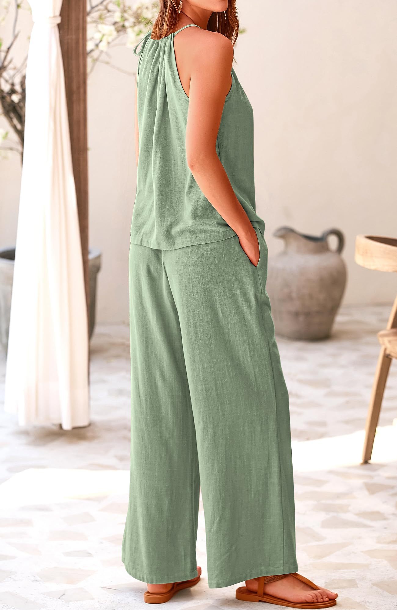 Women's Hollow Suspender Top Wide Leg Pants Set（Buy 2 Free Shipping）