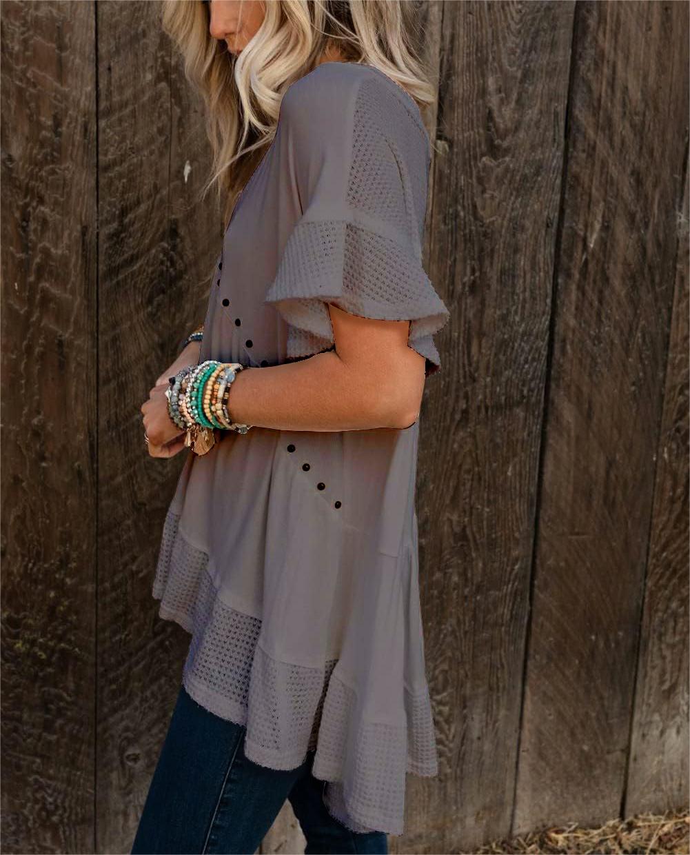 Women's V-Neck Rivet Short-Sleeved Top(Buy 2 Free Shipping)