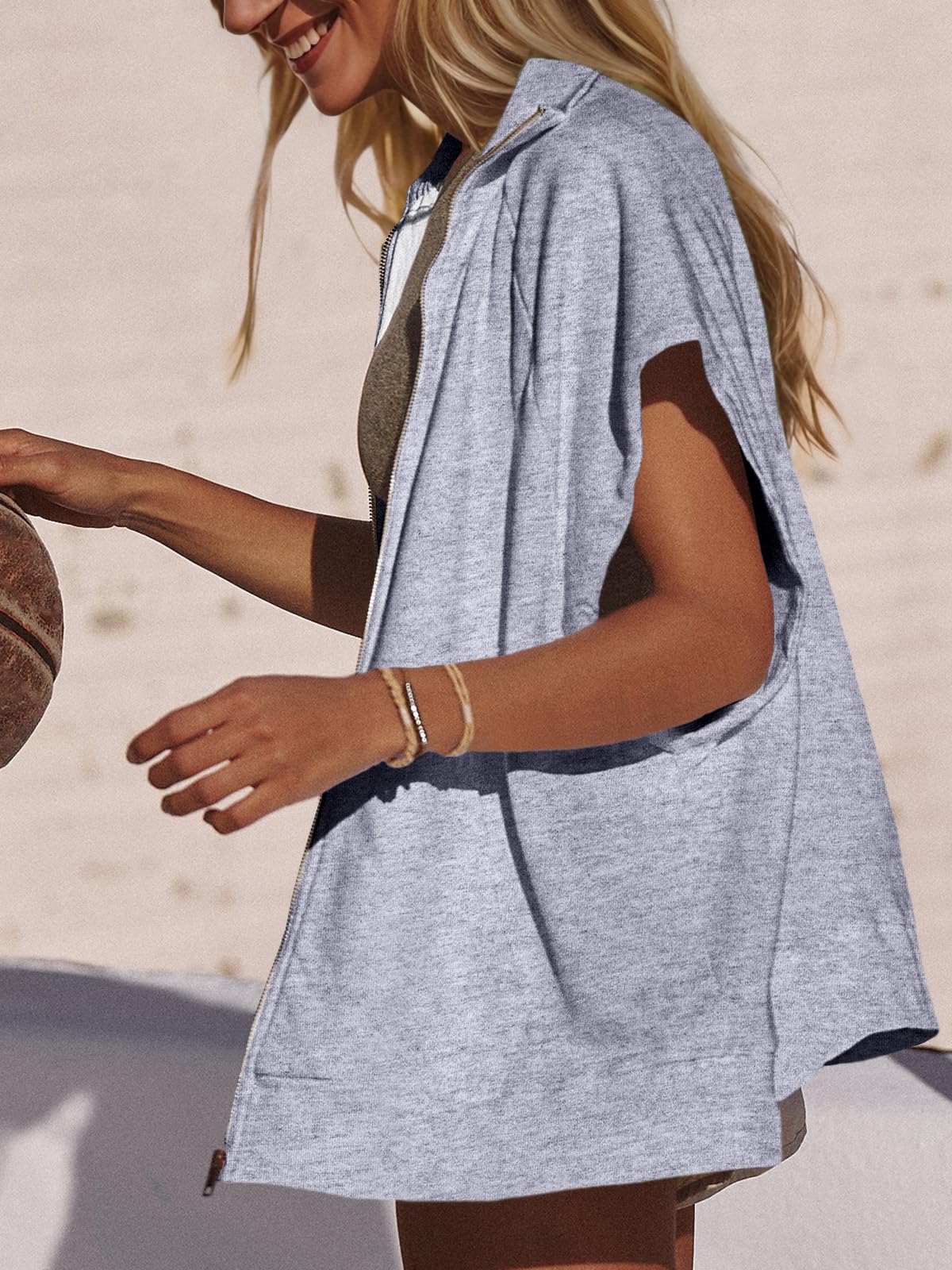 Women's Zippered Cap Sleeve Tracksuit With Pockets(Buy 2 Free Shipping)