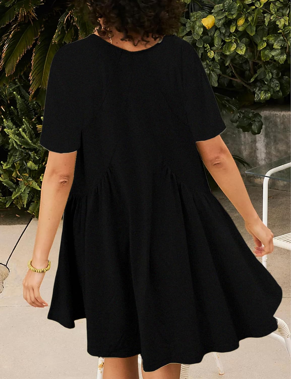 Women's Short Sleeve Loose V Neck Swing Sundress