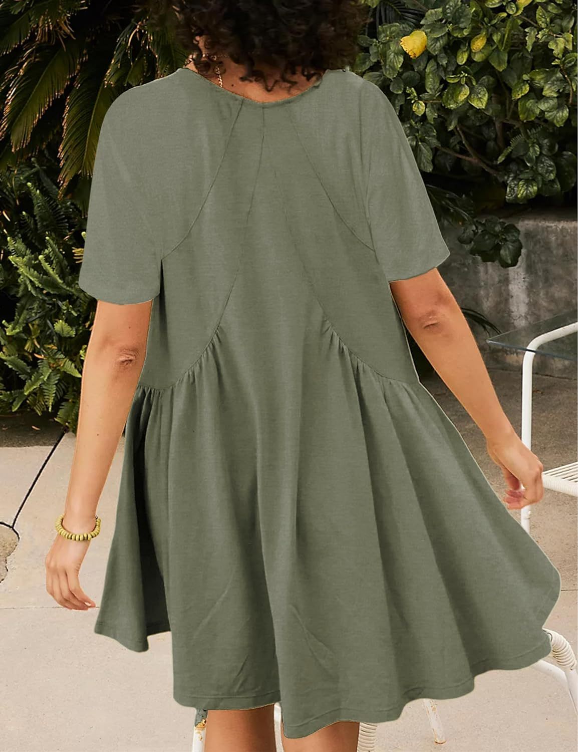 Women's Short Sleeve Loose V Neck Swing Sundress
