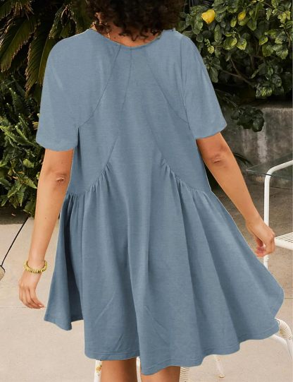 Women's Short Sleeve Loose V Neck Swing Sundress