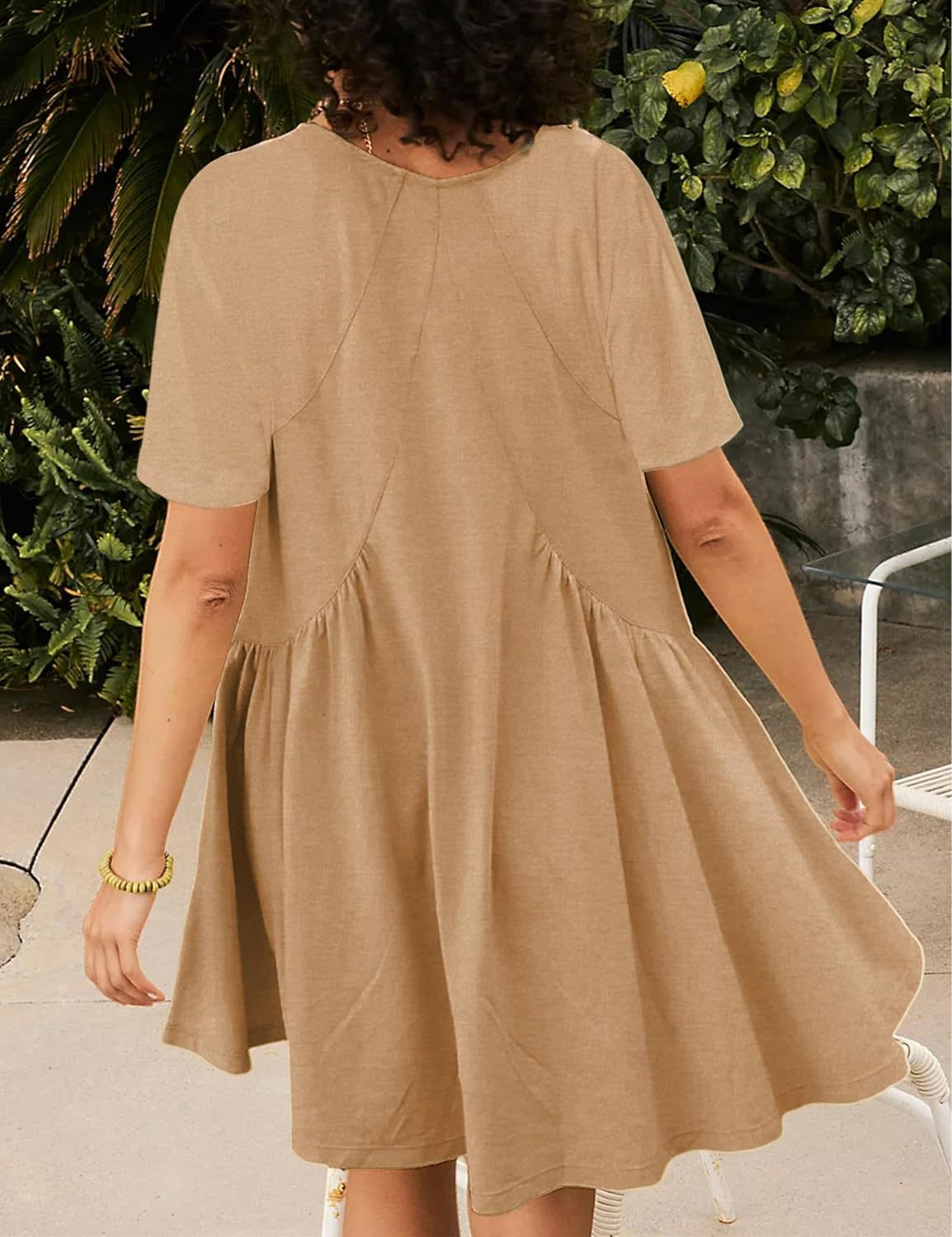 Women's Short Sleeve Loose V Neck Swing Sundress