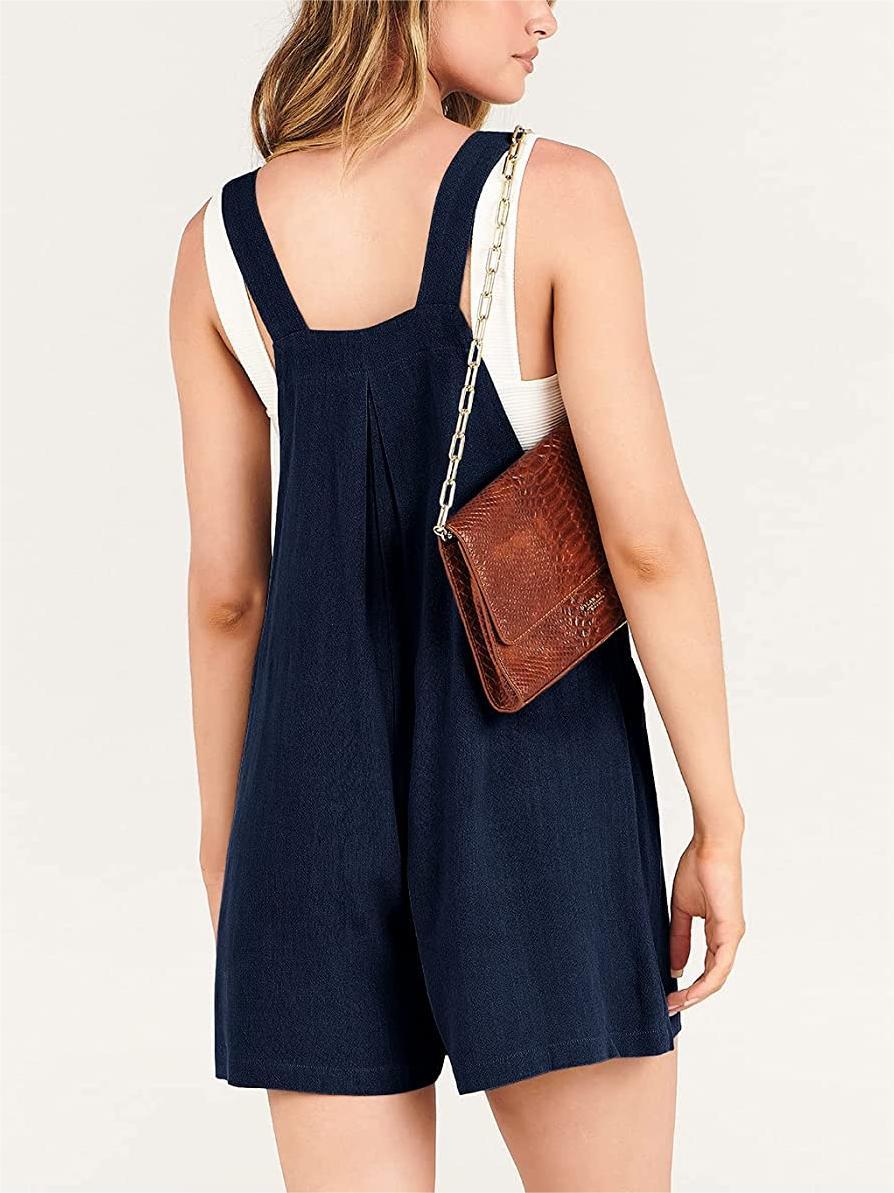 Button Adjustable Big Pocket Short Romper (Buy 2 Free Shipping)-Pink Laura