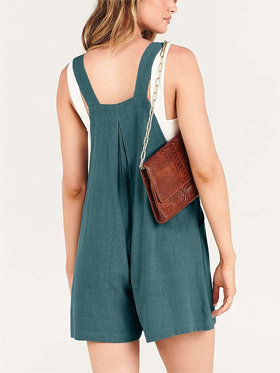 Button Adjustable Big Pocket Short Romper (Buy 2 Free Shipping)-Pink Laura